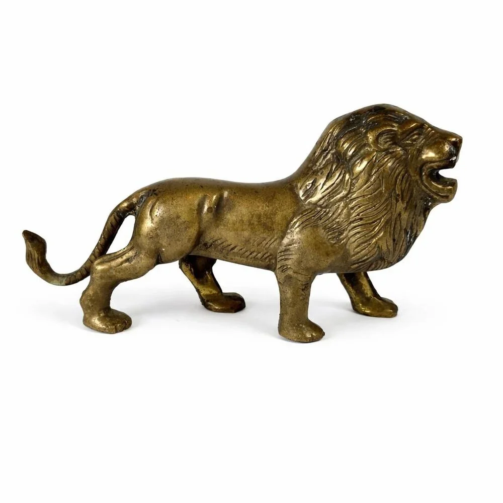 Vintage Solid Brass Lion MCM Figurine Decorative Sculpture 7